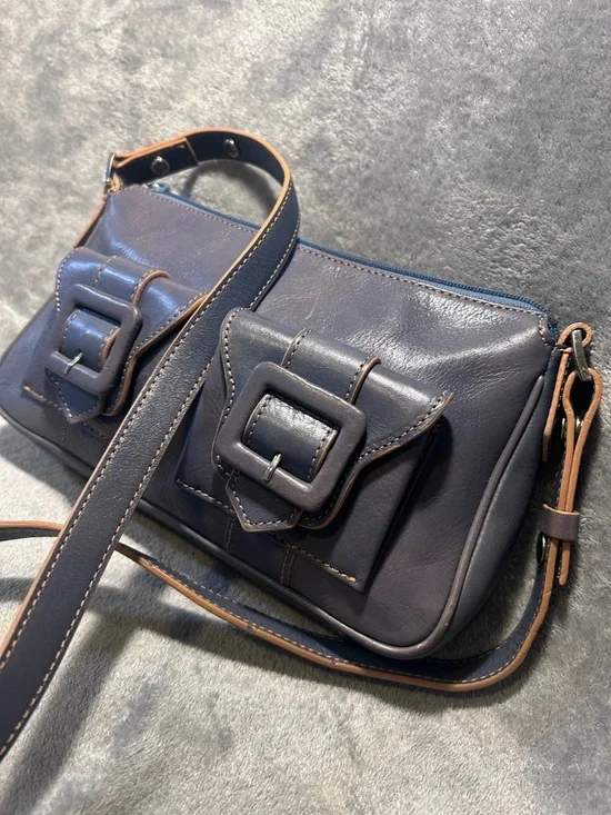 Kenneth Cole Two Tone Leather Buckle Bag w/ Silver Hardware - Picture 3 of 8